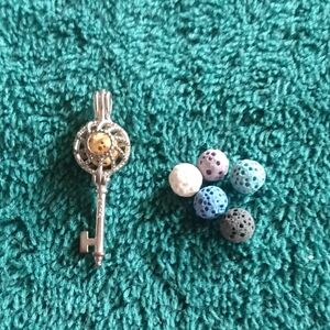 Silver Key Pendant with Colorful Beads